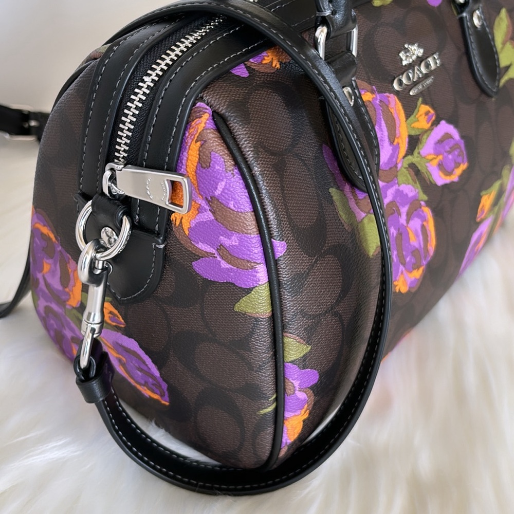 NWT💃Coach Rowan Satchel In Signature Canvas With Rose Print - Picture 3 of 12